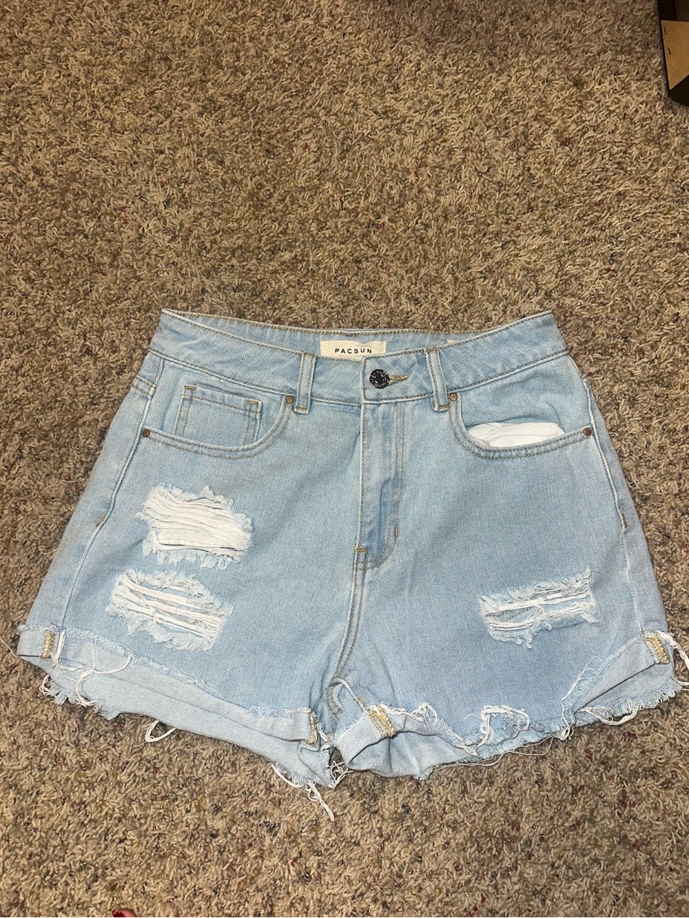 PacSun Light Wash Distressed High-Waist Denim Shorts